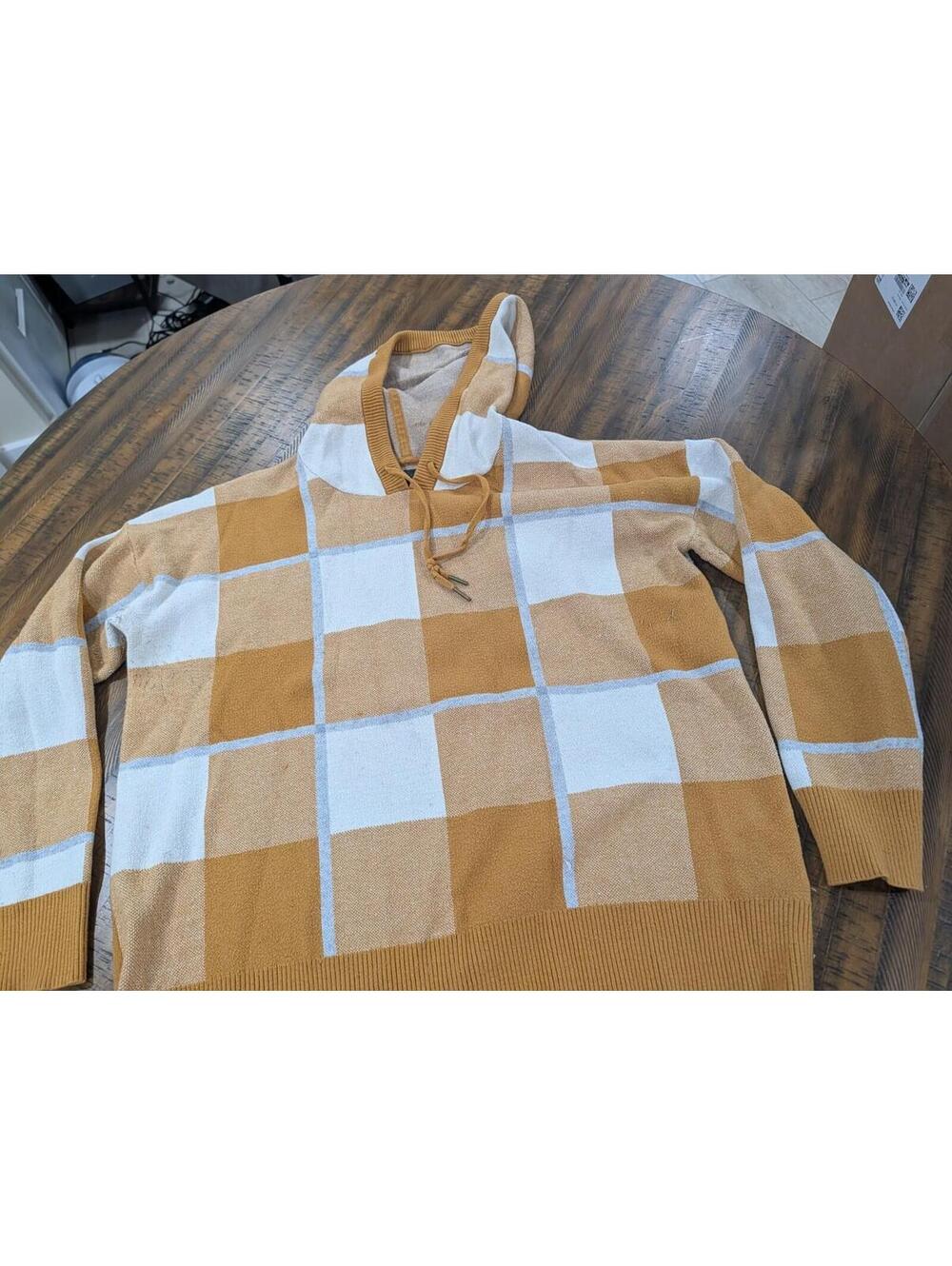Rachel Rachel Roy Women's Plaid Hooded Sweater Mustard Yellow Size Small XL